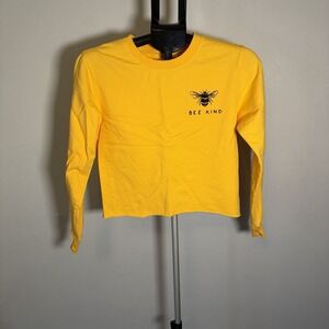 Bee Kind Small Yellow Crop Top Long Sleeve Summer Insect Happy Eco Honey Boho
